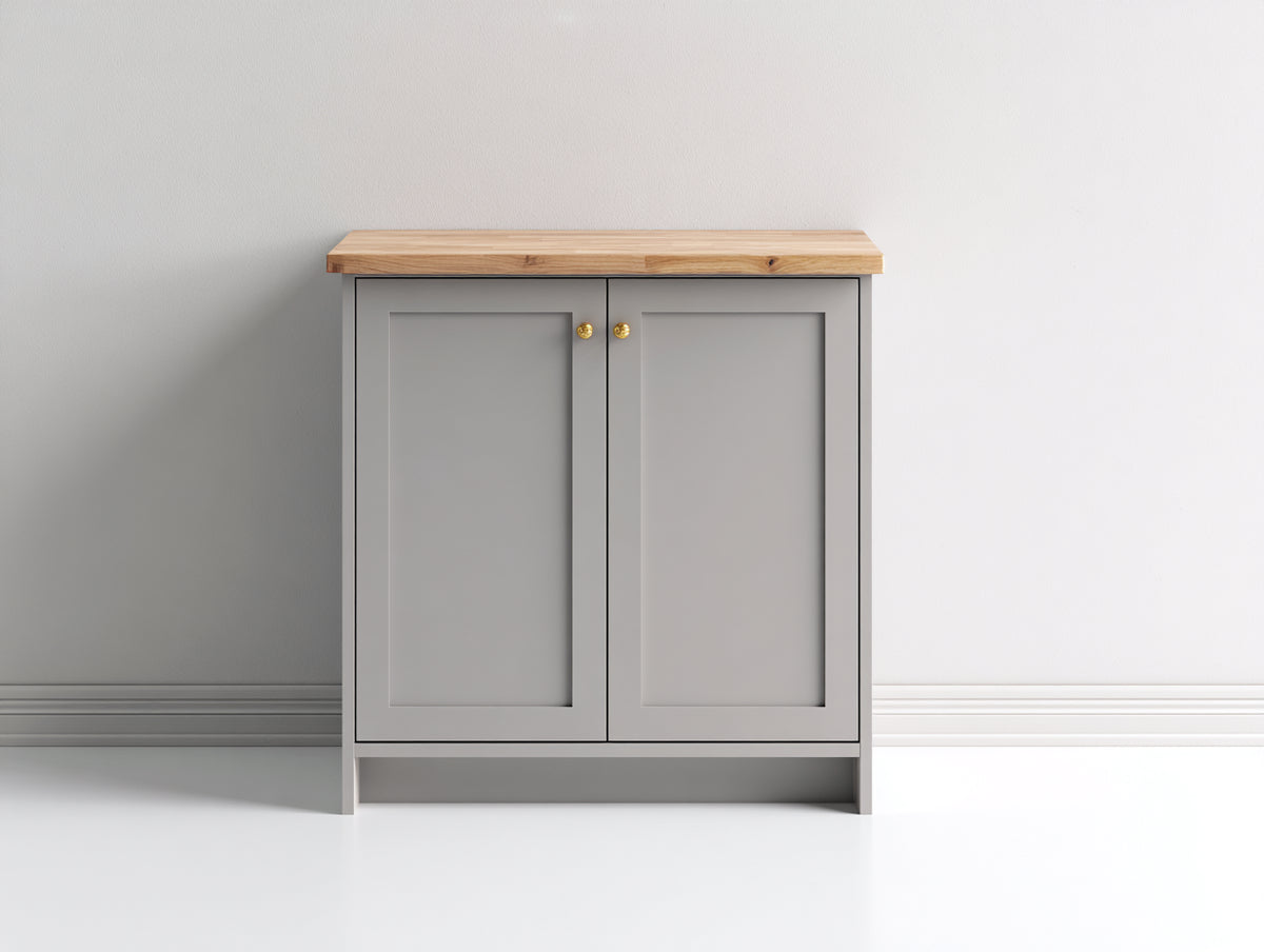 Buffet - Bois-Métal - 80 x 40 x 85 cm - Gris-Bois naturel - Style classique moderne