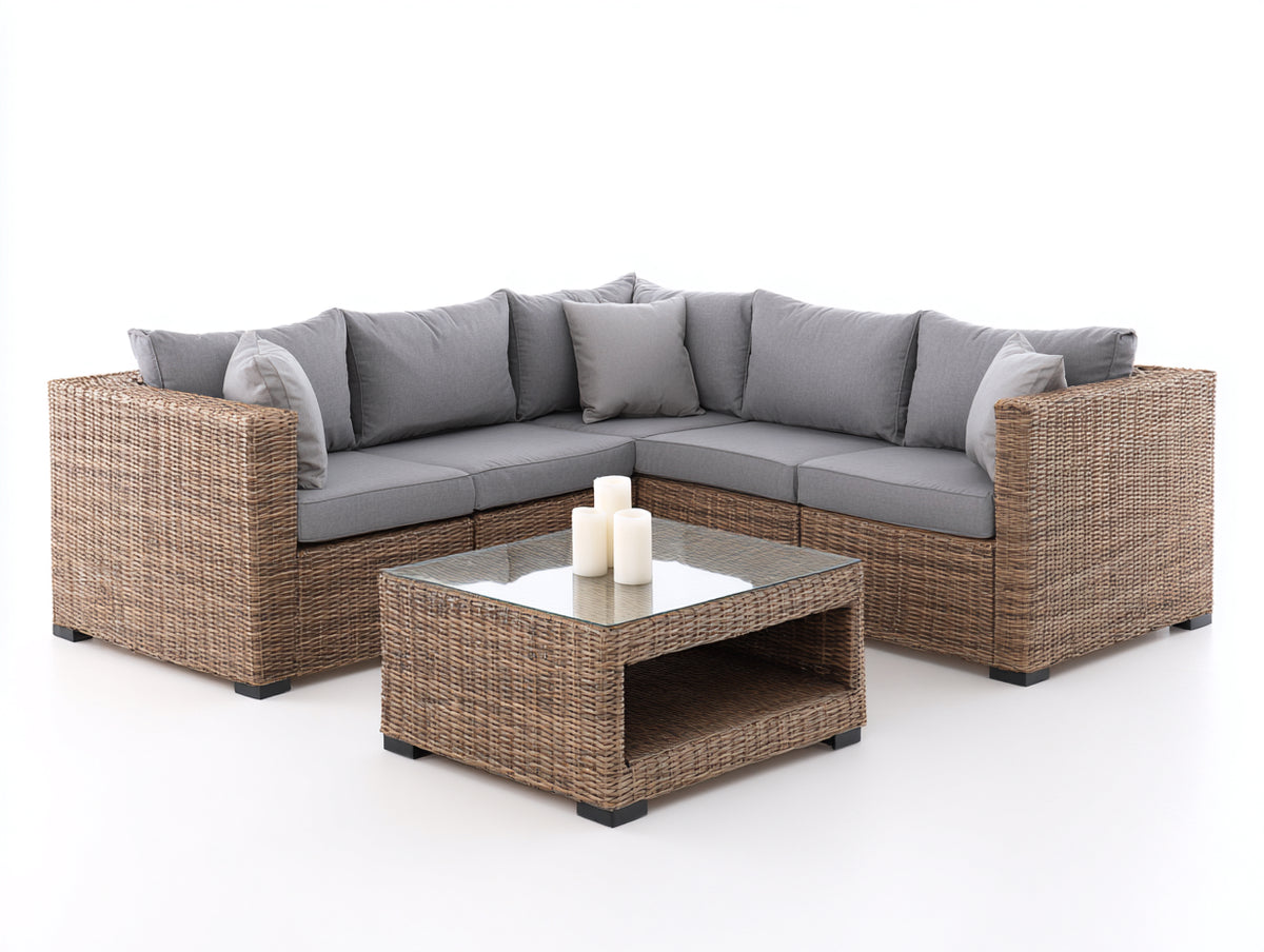 Canapé de jardin - Résine tressée-Textile - 236 x 236 x 74cm - Brun-Gris - Moderne
