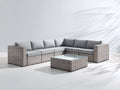 Canapé de jardin - Résine tressée-Textile - 268 x 204 x 75cm - Gris taupe-Gris clair - Contemporain