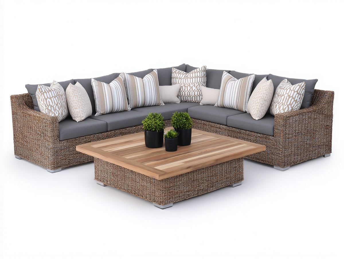 Canapé de jardin - Résine tressée-Textile - 276 x 216 x 76cm - Brun-Anthracite - Naturel