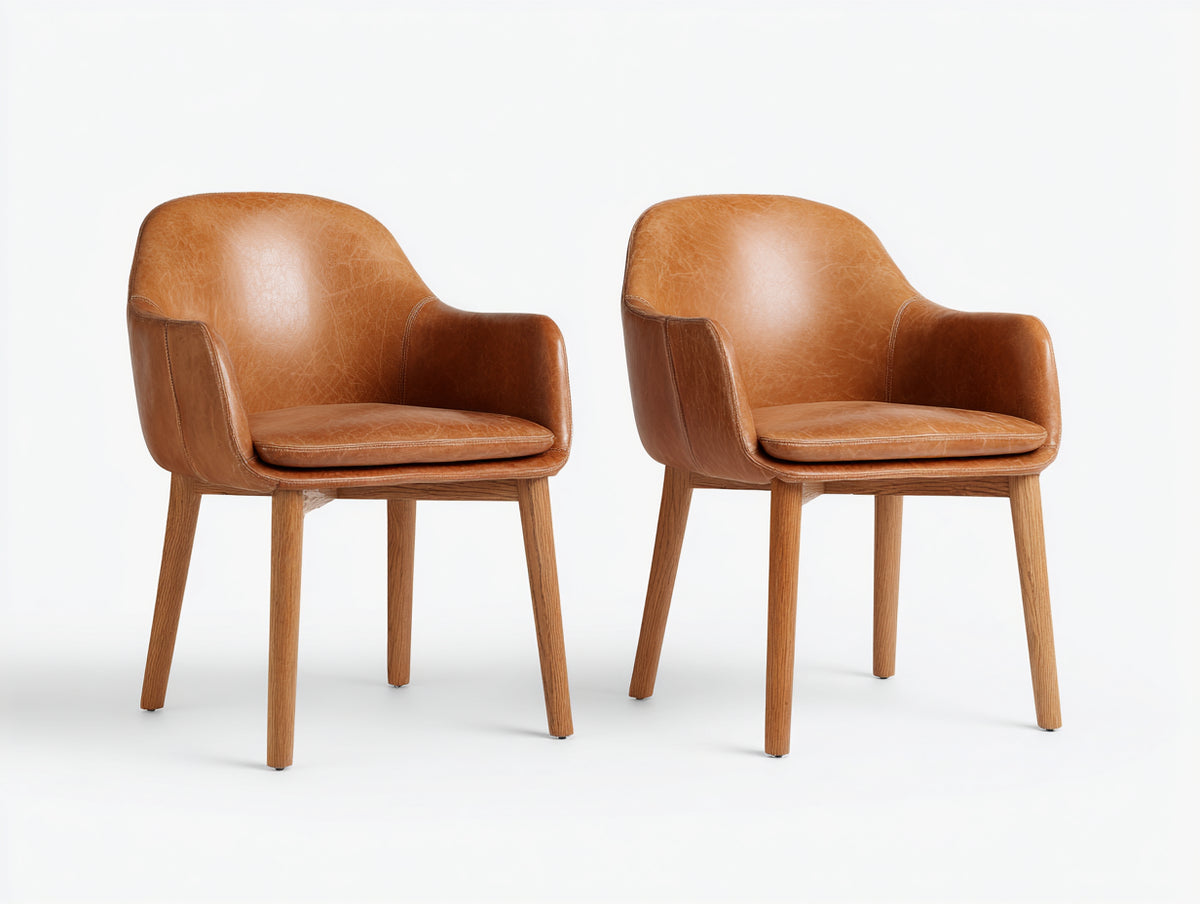 Chaise de salle à manger - Cuir-bois - 58x60x82 cm - Marron - Moderne