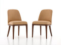 Chaise de salle à manger - Cuir - Bois - 52 x 55 x 86 cm - Camel-Bois foncé - Style contemporain