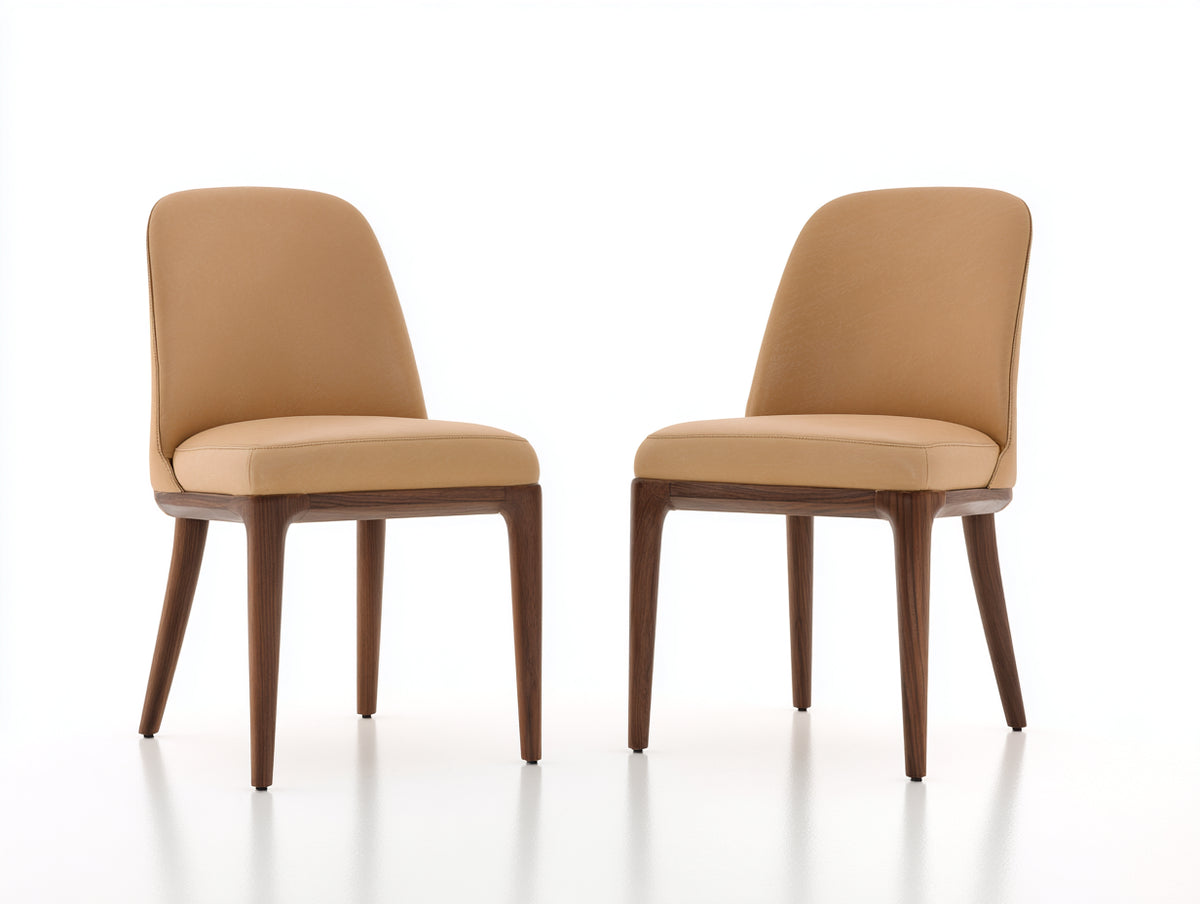 Chaise de salle à manger - Cuir - Bois - 52 x 55 x 86 cm - Camel-Bois foncé - Style contemporain