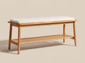 Banc de jardin - Bois-Textile - 125x42x50 cm - Bois naturel-Blanc cassé - Moderne