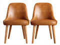 Chaise de salle à manger - Cuir - Bois - 53 x 56 x 88 cm - Cognac-Bois naturel - Style contemporain