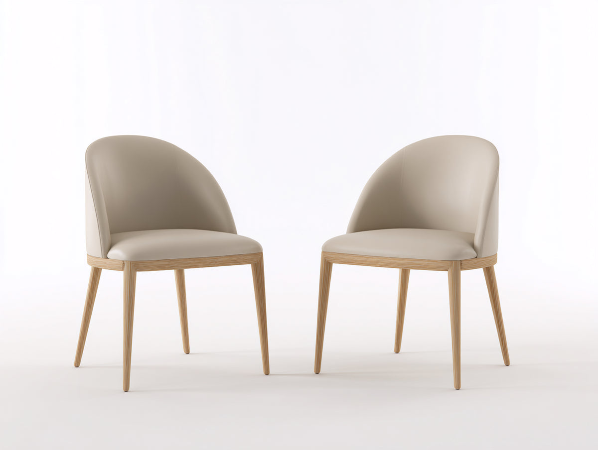 Chaise de salle à manger - Cuir - Bois - 55 x 57 x 81 cm - Beige-Bois naturel - Style contemporain