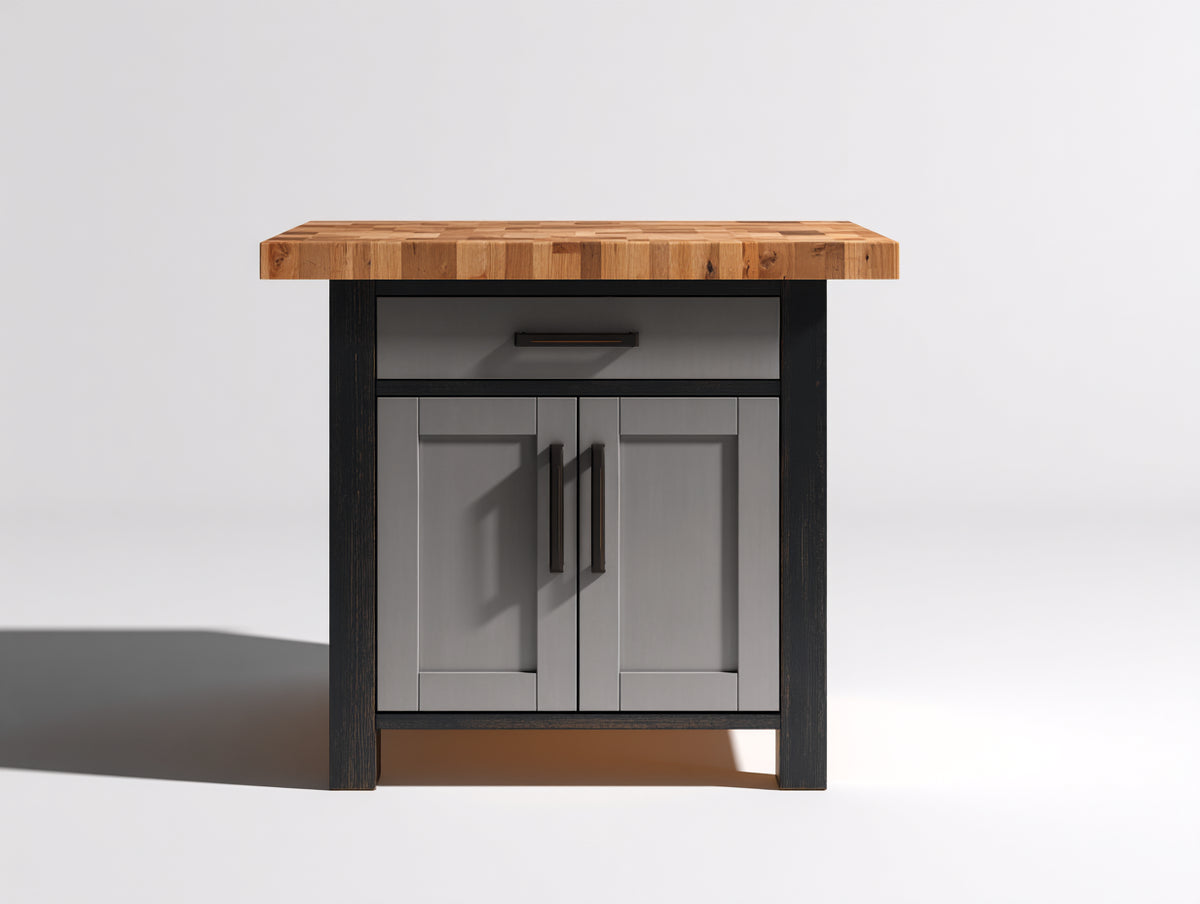 Buffet - Bois - 90 x 45 x 85 cm - Gris-Noir-Bois naturel - Style industriel moderne