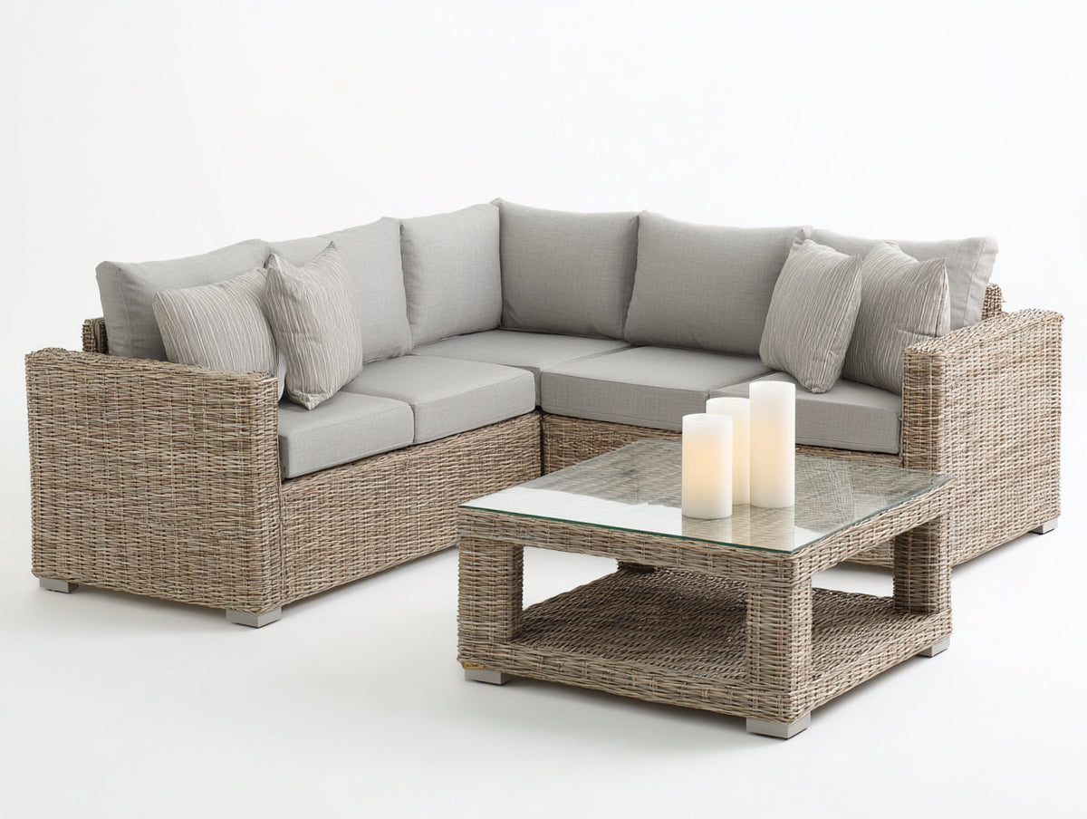 Canapé de jardin - Résine tressée-Textile - 228 x 228 x 74cm - Beige-Gris clair - Moderne