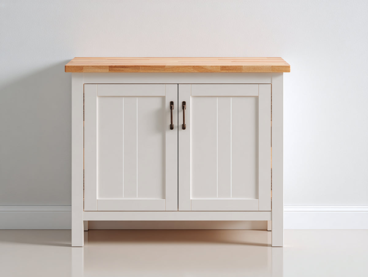 Buffet - Bois-Métal - 95 x 40 x 85 cm - Blanc-Bois naturel - Style campagne moderne
