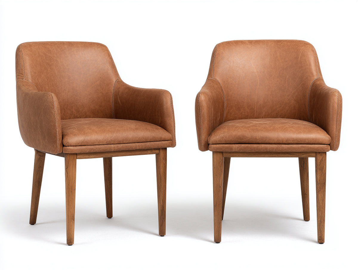 Chaise de salle à manger - Cuir-bois - 60x61x84 cm - Marron - Moderne