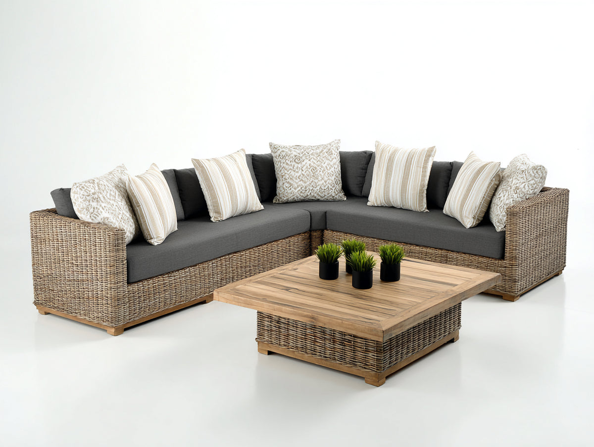 Canapé de jardin - Résine tressée-Textile - 284 x 218 x 75cm - Beige-Anthracite - Naturel