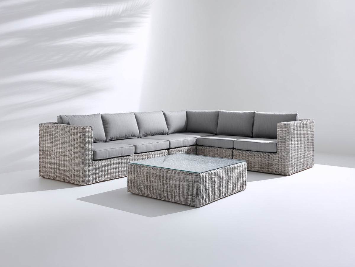 Canapé de jardin - Résine tressée-Textile - 286 x 220 x 72cm - Gris-Gris clair - Minimaliste