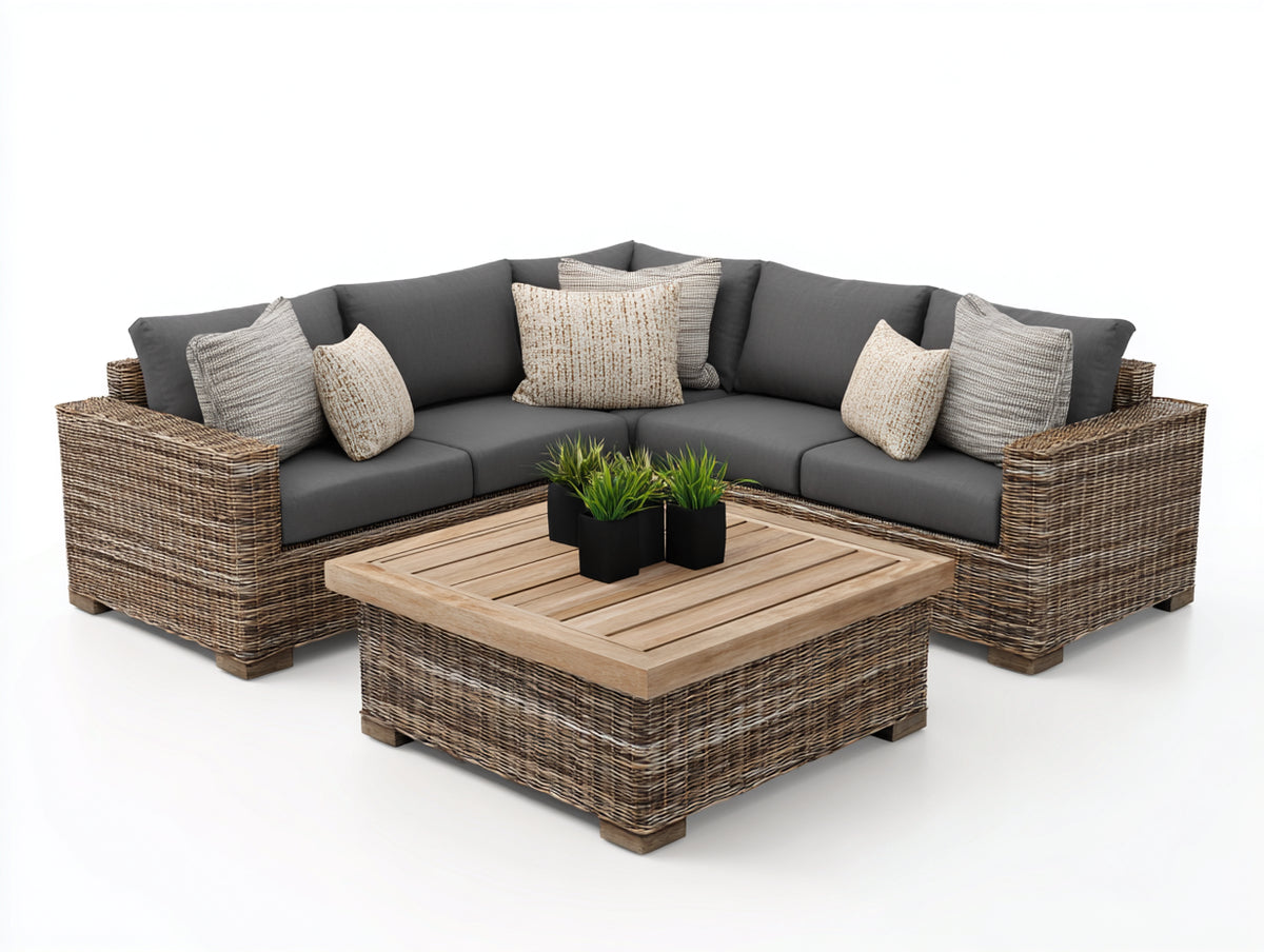 Canapé de jardin - Résine tressée-Textile - 260 x 260 x 76cm - Brun-Anthracite - Contemporain