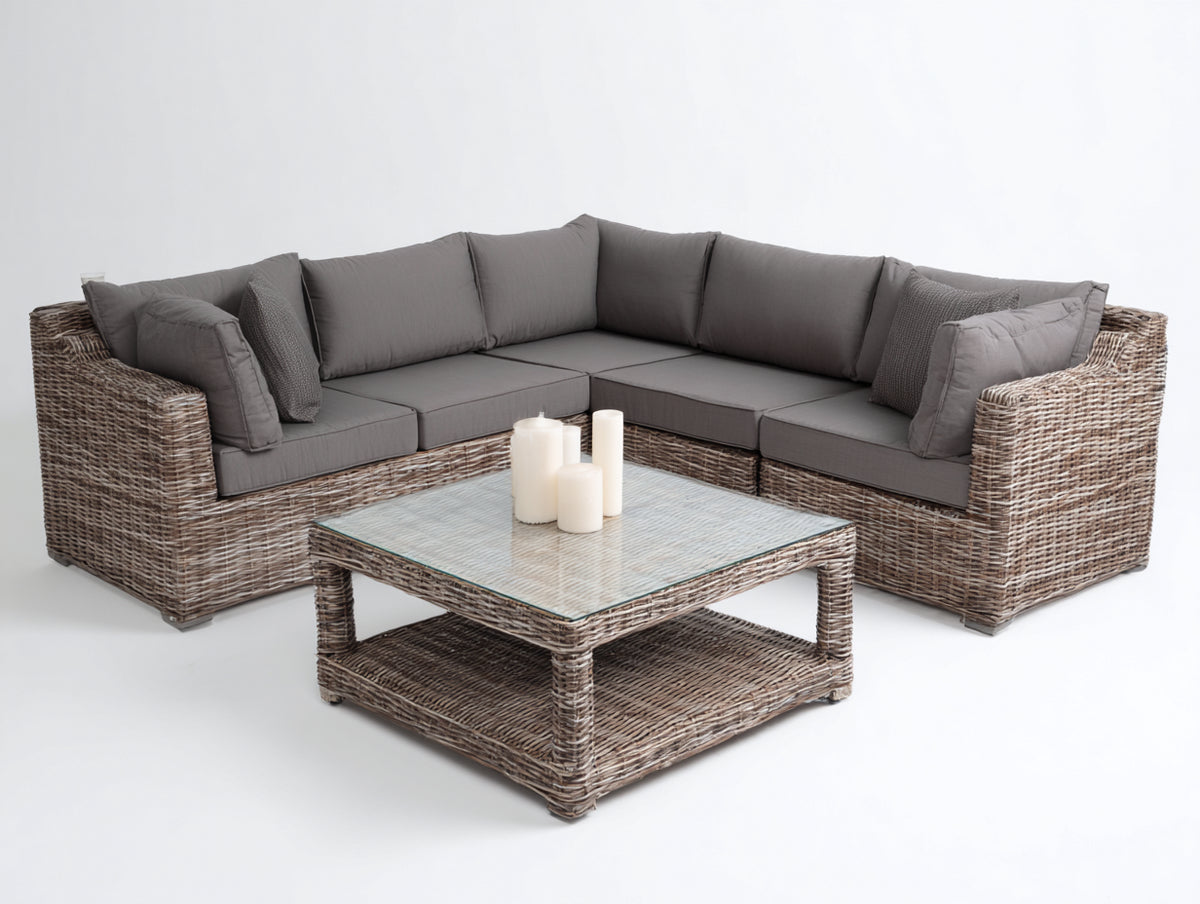 Canapé de jardin - Résine tressée-Textile - 226 x 226 x 73cm - Brun grisé-Taupe - Contemporain