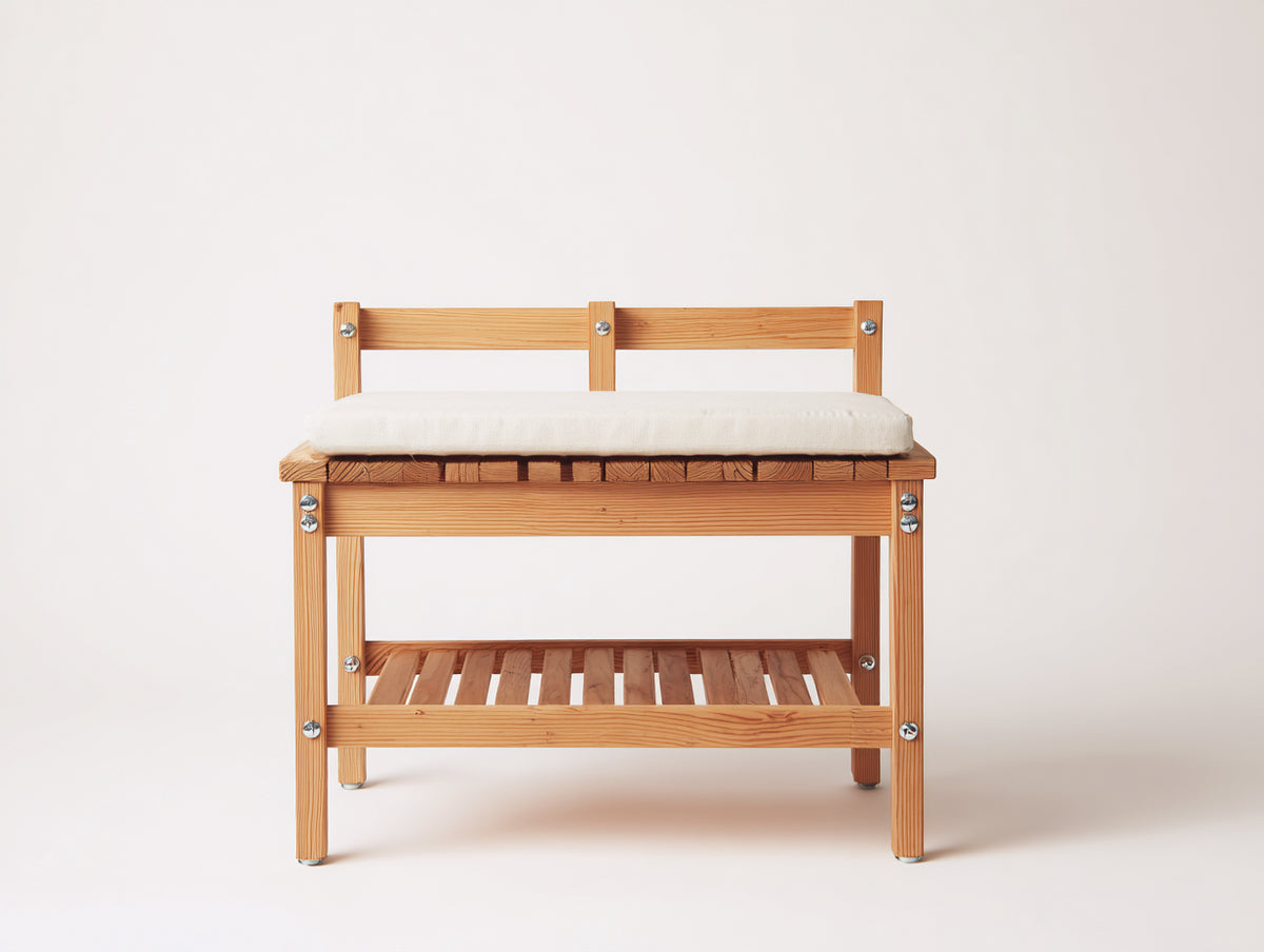 Banc de jardin - Bois-Textile - 100x43x72 cm - Bois naturel-Blanc cassé - Rustique