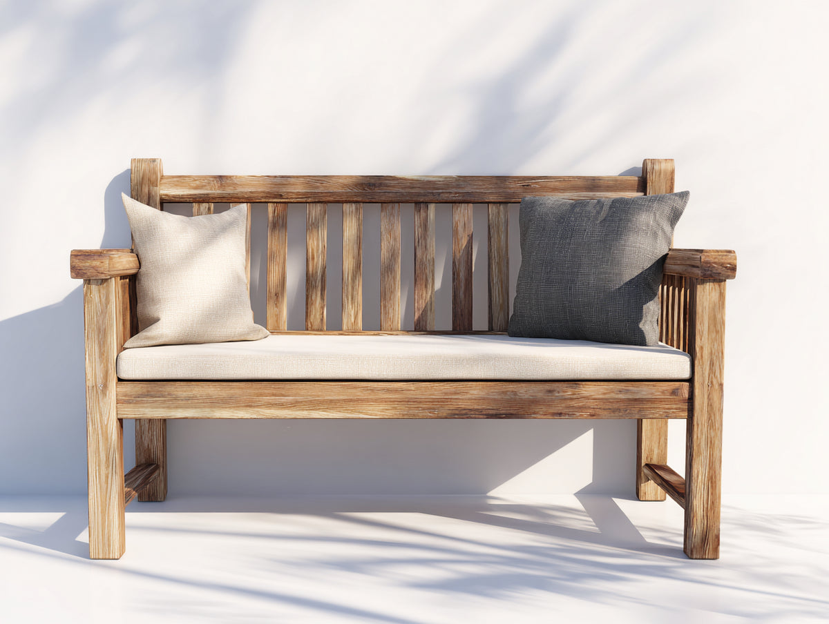 Banc de jardin - Bois-Textile - 145x60x88 cm - Bois naturel-Beige clair - Rustique