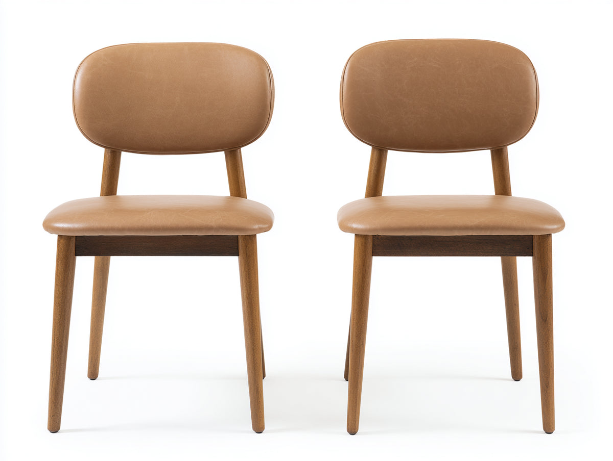 Chaise de salle à manger - Cuir - Bois - 52 x 54 x 82 cm - Camel-Bois brun - Style contemporain