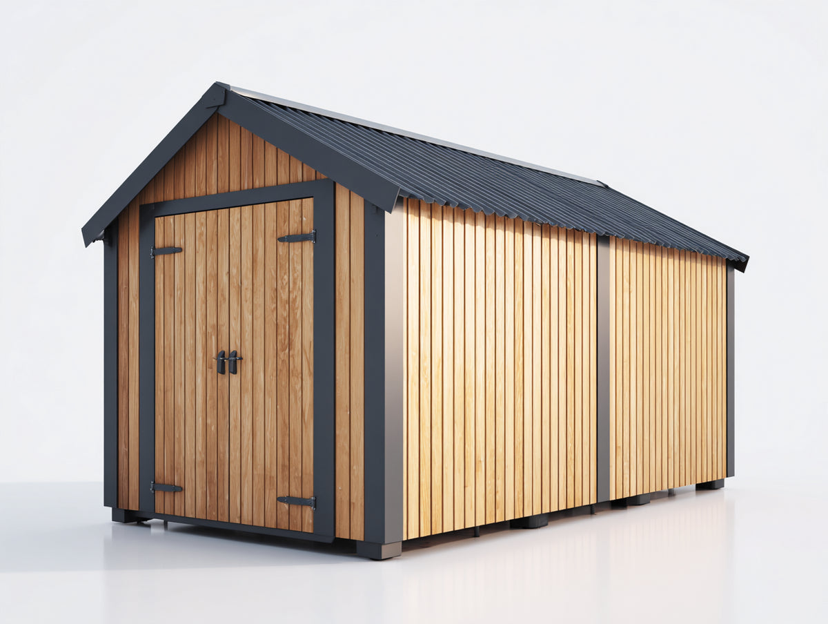 Abri de jardin - Bois - 300 x 200 x 235 cm - Bois naturel-Anthracite - Moderne