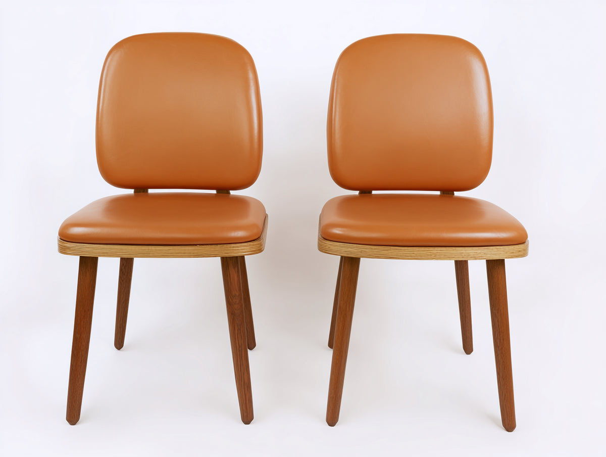 Chaise de salle à manger - Cuir - Bois - 52 x 55 x 87 cm - Cognac-Bois brun - Style contemporain