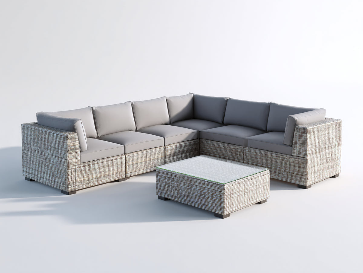 Canapé de jardin - Résine tressée-Textile - 264 x 206 x 74cm - Beige-Gris taupe - Moderne