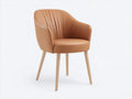 Chaise de salle à manger - Cuir-Bois - 60 x 58 x 82 cm - Marron camel-Bois naturel - Style contemporain