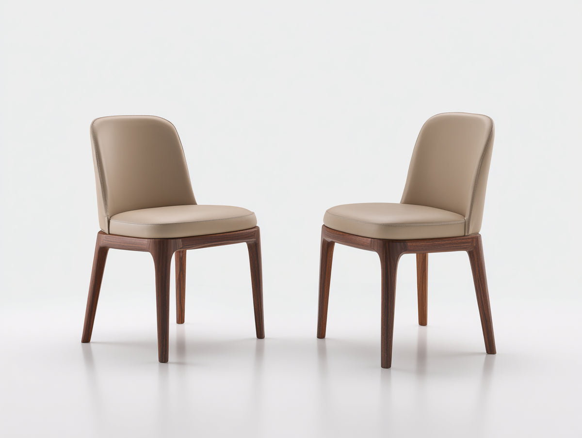 Chaise de salle à manger - Cuir - Bois - 52 x 56 x 86 cm - Beige taupe-Bois foncé - Style contemporain