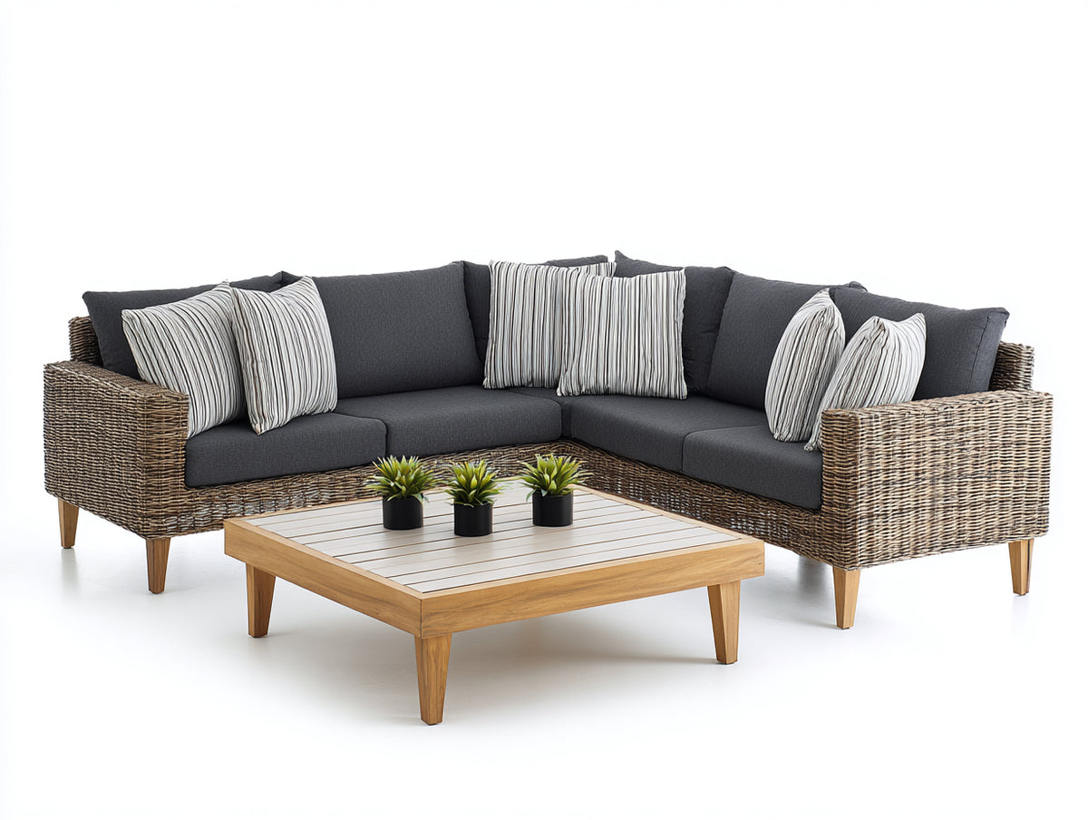 Canapé de jardin - Résine tressée-Textile - 234 x 234 x 78cm - Brun-Anthracite - Contemporain