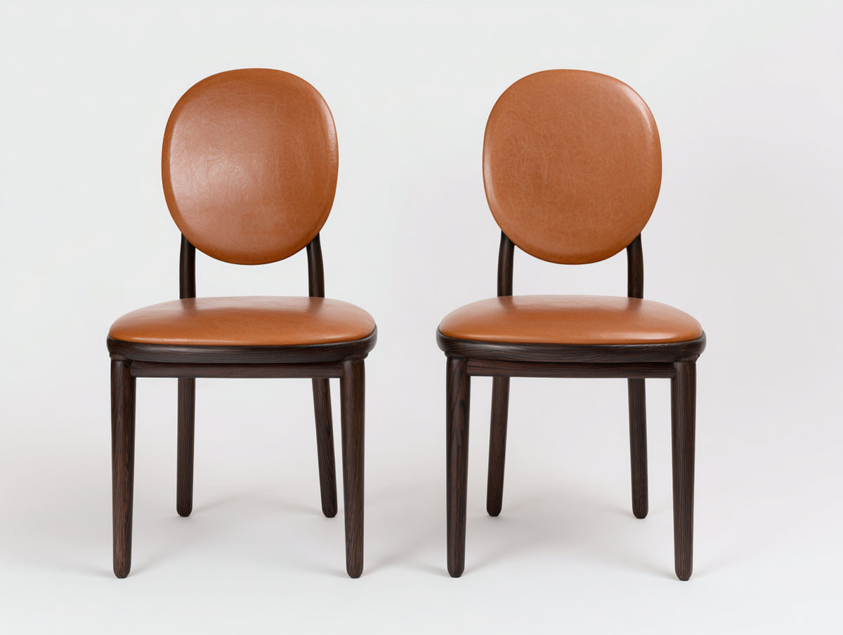 Chaise de salle à manger - Cuir - Bois - 52 x 55 x 88 cm - Marron cognac-Bois foncé - Style contemporain