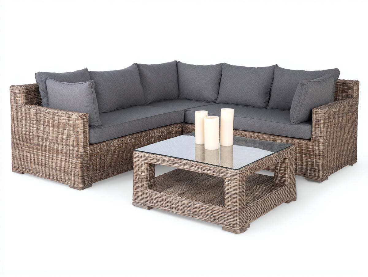 Canapé de jardin - Résine tressée-Textile - 232 x 232 x 76cm - Brun grisé-Anthracite - Moderne