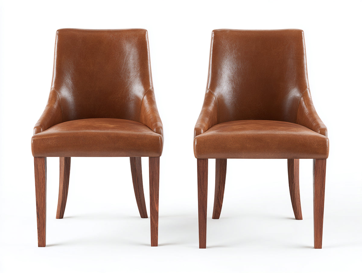 Chaise de salle à manger - Cuir-Bois - 53 x 56 x 91 cm - Cognac-Bois brun - Style contemporain