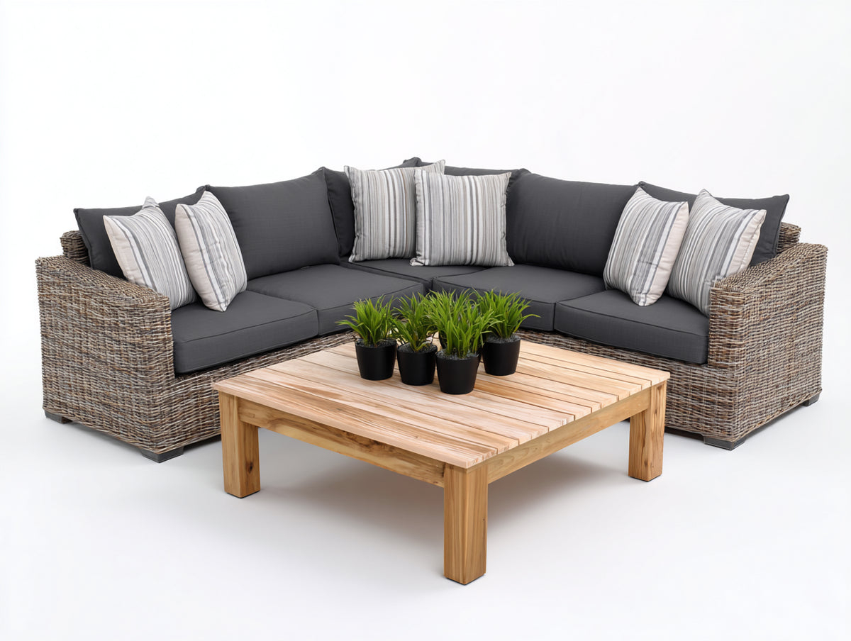 Canapé de jardin - Résine tressée-Textile - 244 x 244 x 77cm - Brun grisé-Anthracite - Contemporain