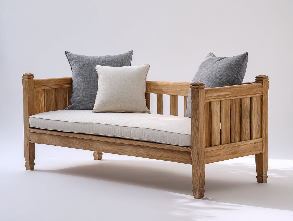 Banc de jardin - Bois-Textile - 160x68x85 cm - Bois naturel-Blanc cassé - Classique