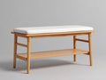 Banc de jardin - Bois-Textile - 120x40x50 cm - Bois naturel-Blanc cassé - Moderne