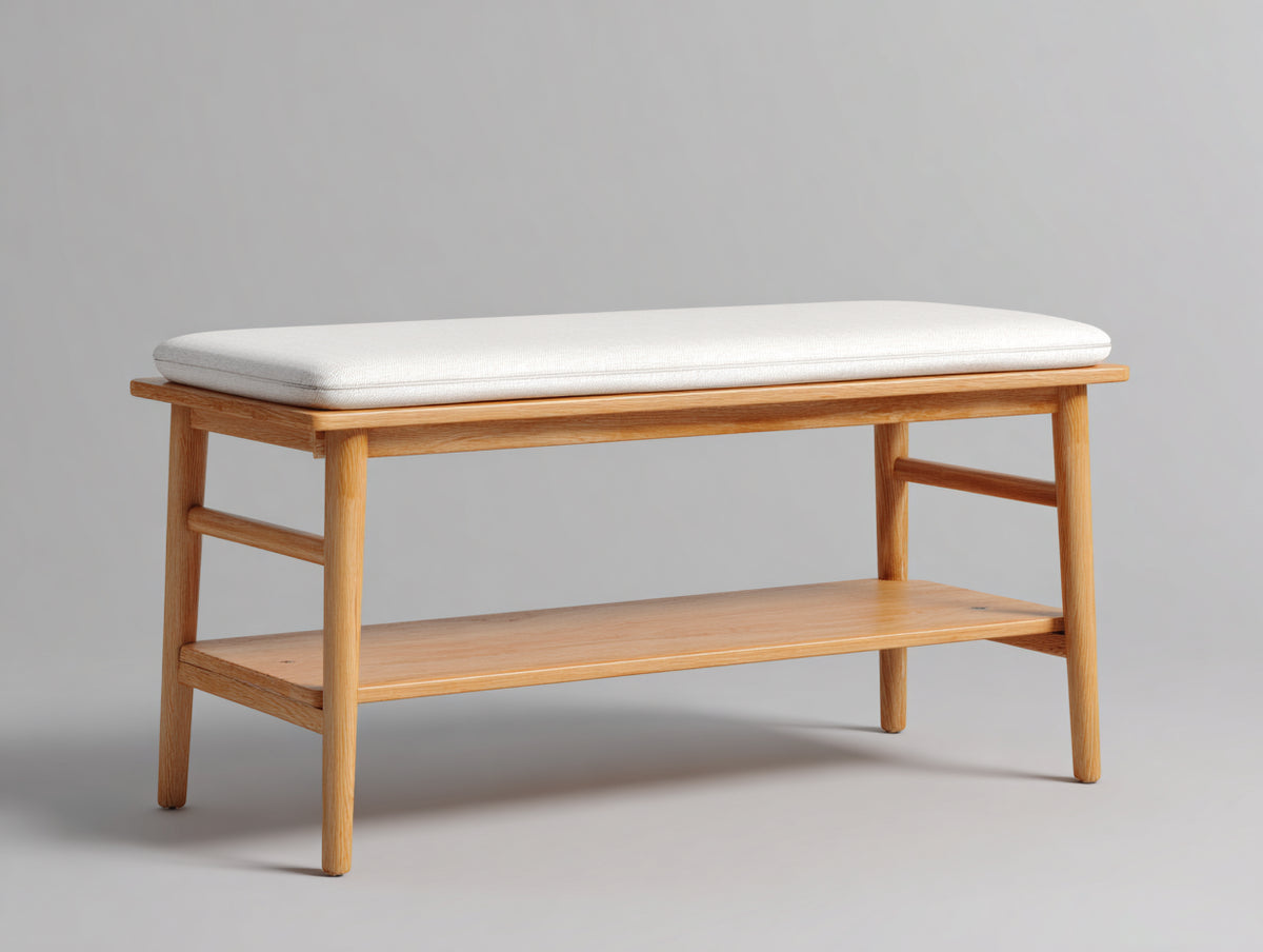 Banc de jardin - Bois-Textile - 120x40x50 cm - Bois naturel-Blanc cassé - Moderne